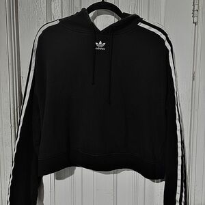 Adidas Women's Black and White Striped Hoodie